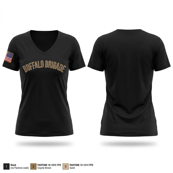 Womens Short Sleeve Vneck Shirt, Buffalo Brigade, Army, Teamtime, Team time, sublimation, custom sports apparel, team uniforms, spirit wear, spiritwear, sports uniforms, custom shirts, team store, custom team store, fundraiser sports, apparel fundraiser