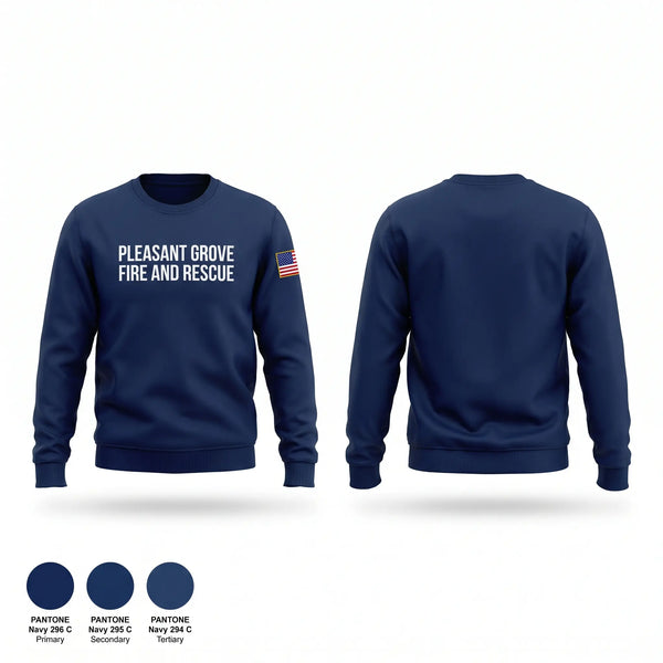 Crew Neck Sweatshirt, Pleasant grove fire and rescue, Fire Department, Teamtime, Team time, sublimation, custom sports apparel, team uniforms, spirit wear, spiritwear, sports uniforms, custom shirts, team store, custom team store, fundraiser sports, apparel fundraiser