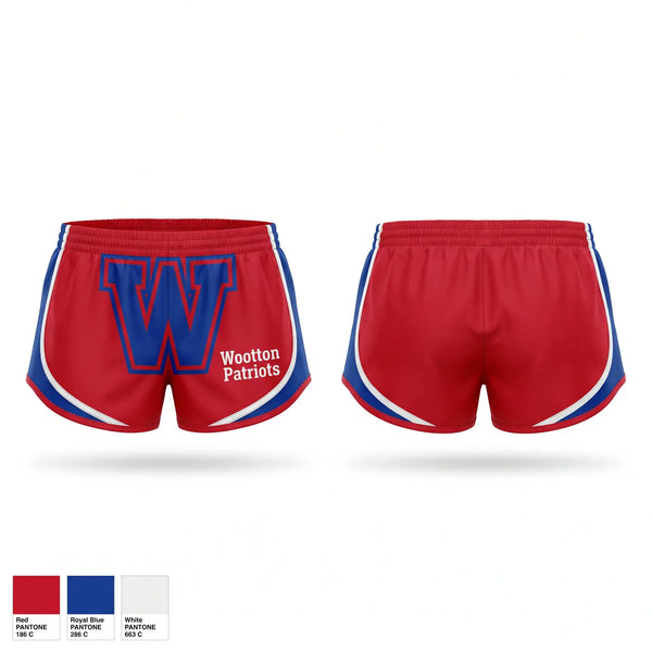 Womens Shorts, Wootton Patriots, Cheer, Teamtime, Team time, sublimation, custom sports apparel, team uniforms, spirit wear, spiritwear, sports uniforms, custom shirts, team store, custom team store, fundraiser sports, apparel fundraiser
