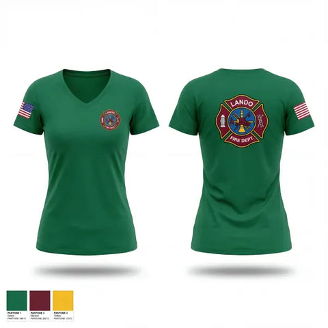 Womens Short Sleeve Vneck Shirt, Lando Fire Department, Fire Department, Teamtime, Team time, sublimation, custom sports apparel, team uniforms, spirit wear, spiritwear, sports uniforms, custom shirts, team store, custom team store, fundraiser sports, apparel fundraiser