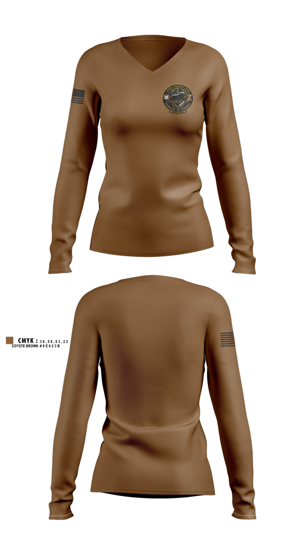 Womens Long Sleeve Vneck Shirt, 143d ESC, Army, Teamtime, Team time, sublimation, custom sports apparel, team uniforms, spirit wear, spiritwear, sports uniforms, custom shirts, team store, custom team store, fundraiser sports, apparel fundraiser