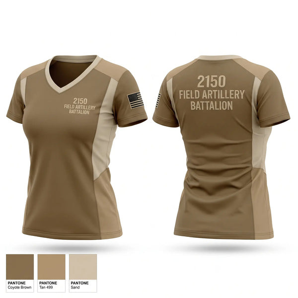 Womens Short Sleeve Vneck Shirt, 2-150 Field Artillery Battalion, National Guard, Teamtime, Team time, sublimation, custom sports apparel, team uniforms, spirit wear, spiritwear, sports uniforms, custom shirts, team store, custom team store, fundraiser sports, apparel fundraiser