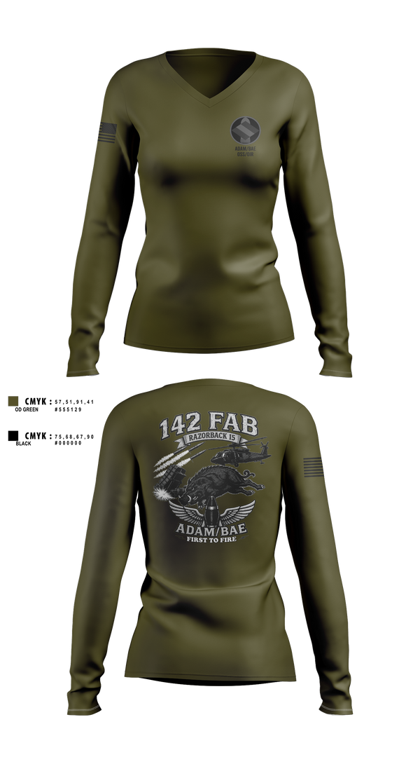 Womens Long Sleeve Vneck Shirt, 142nd, Army, Teamtime, Team time, sublimation, custom sports apparel, team uniforms, spirit wear, spiritwear, sports uniforms, custom shirts, team store, custom team store, fundraiser sports, apparel fundraiser