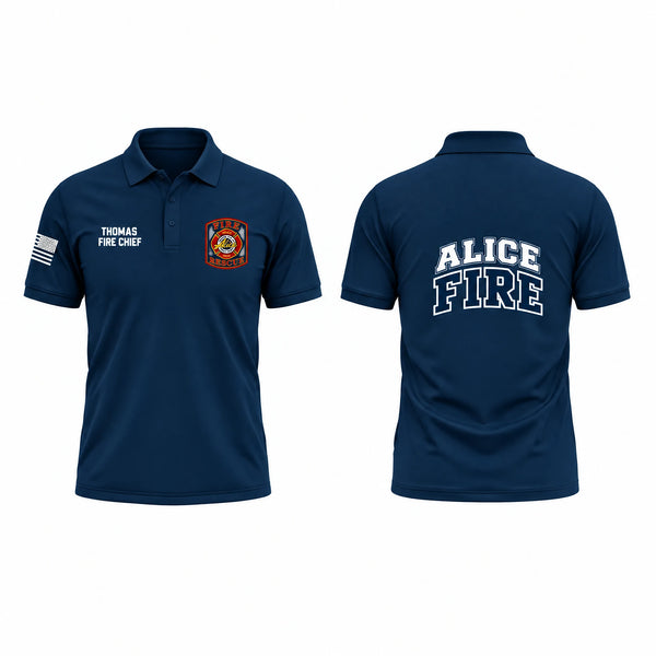 Short Sleeve Performance Polo, Alice Fire Department, Fire Department, Teamtime, Team time, sublimation, custom sports apparel, team uniforms, spirit wear, spiritwear, sports uniforms, custom shirts, team store, custom team store, fundraiser sports, apparel fundraiser