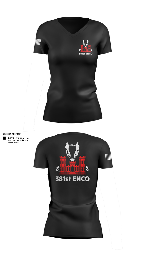 Womens Short Sleeve Vneck Shirt, 381 EN CO, Army, Teamtime, Team time, sublimation, custom sports apparel, team uniforms, spirit wear, spiritwear, sports uniforms, custom shirts, team store, custom team store, fundraiser sports, apparel fundraiser