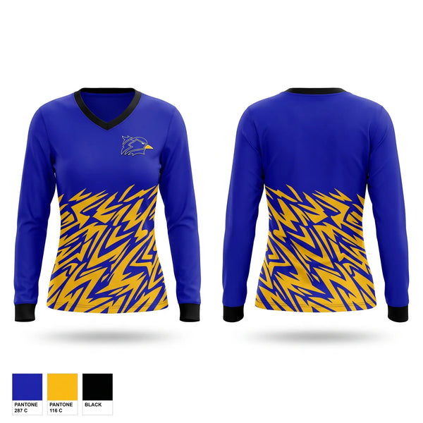 Womens Long Sleeve Vneck Shirt, Ashland Bluejays, Cross Country, Teamtime, Team time, sublimation, custom sports apparel, team uniforms, spirit wear, spiritwear, sports uniforms, custom shirts, team store, custom team store, fundraiser sports, apparel fundraiser