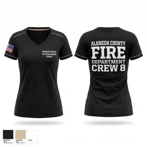 Womens Short Sleeve Vneck Shirt, Alameda County Fire Department Crew 8, Fire Department, Teamtime, Team time, sublimation, custom sports apparel, team uniforms, spirit wear, spiritwear, sports uniforms, custom shirts, team store, custom team store, fundraiser sports, apparel fundraiser