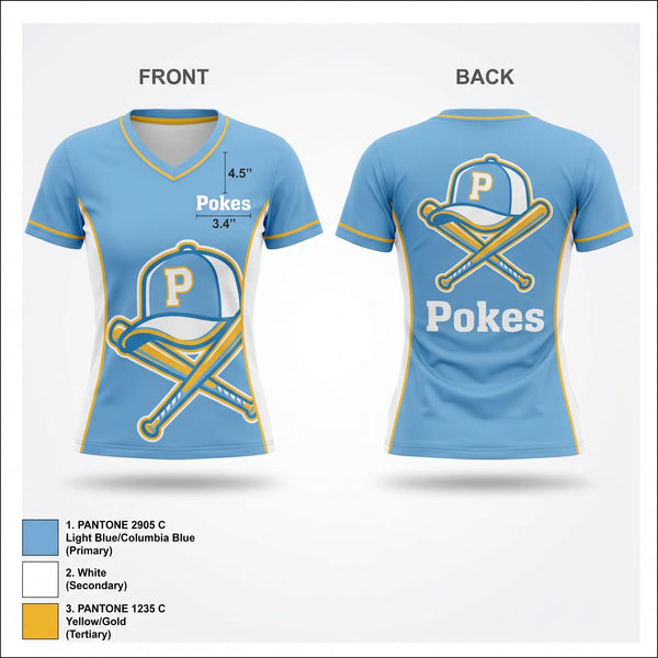Womens Short Sleeve Vneck Shirt, Pokes, Baseball, Teamtime, Team time, sublimation, custom sports apparel, team uniforms, spirit wear, spiritwear, sports uniforms, custom shirts, team store, custom team store, fundraiser sports, apparel fundraiser