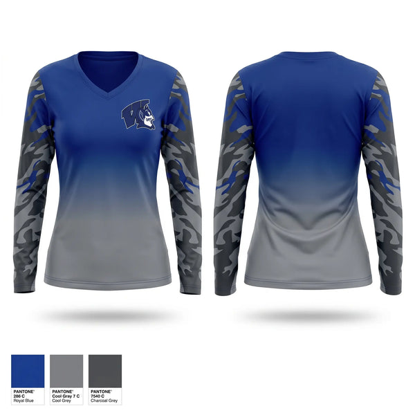 Womens Long Sleeve Vneck Shirt, Wayne Community High School Wrestling, Wrestling, Teamtime, Team time, sublimation, custom sports apparel, team uniforms, spirit wear, spiritwear, sports uniforms, custom shirts, team store, custom team store, fundraiser sports, apparel fundraiser