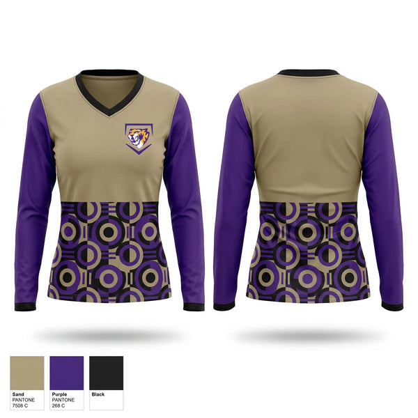 Womens Long Sleeve Vneck Shirt, Sabers, Softball, Teamtime, Team time, sublimation, custom sports apparel, team uniforms, spirit wear, spiritwear, sports uniforms, custom shirts, team store, custom team store, fundraiser sports, apparel fundraiser
