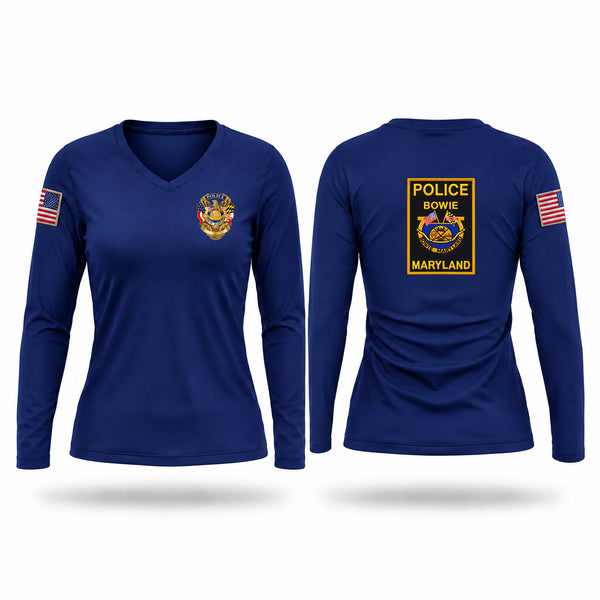 Womens Long Sleeve Vneck Shirt, City of Bowie Police, Police, Teamtime, Team time, sublimation, custom sports apparel, team uniforms, spirit wear, spiritwear, sports uniforms, custom shirts, team store, custom team store, fundraiser sports, apparel fundraiser