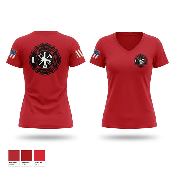 Womens Short Sleeve Vneck Shirt, Mountain View Fire Department, Fire Department, Teamtime, Team time, sublimation, custom sports apparel, team uniforms, spirit wear, spiritwear, sports uniforms, custom shirts, team store, custom team store, fundraiser sports, apparel fundraiser