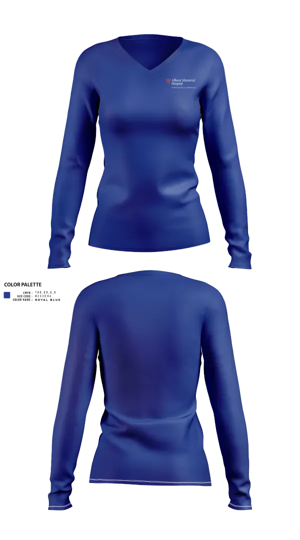 Womens Long Sleeve Vneck Shirt, Albany Memorial Hospital, , Teamtime, Team time, sublimation, custom sports apparel, team uniforms, spirit wear, spiritwear, sports uniforms, custom shirts, team store, custom team store, fundraiser sports, apparel fundraiser