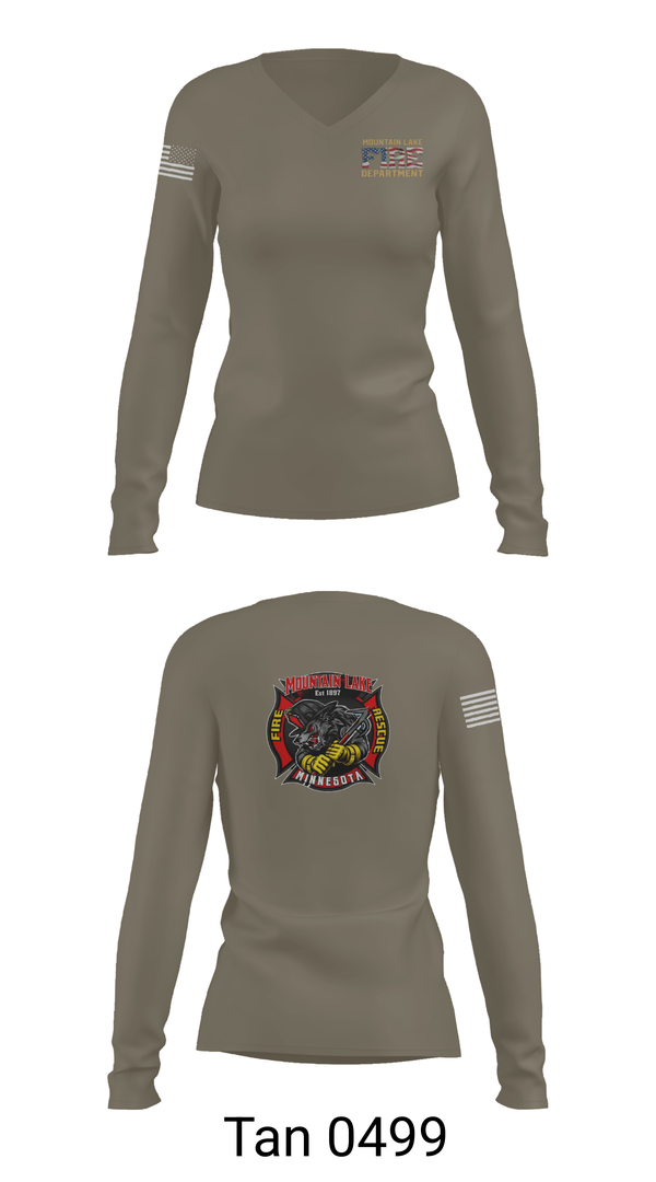Womens Long Sleeve Vneck Shirt, Mountain Lake Fire & Rescue, Fire Department, Teamtime, Team time, sublimation, custom sports apparel, team uniforms, spirit wear, spiritwear, sports uniforms, custom shirts, team store, custom team store, fundraiser sports, apparel fundraiser