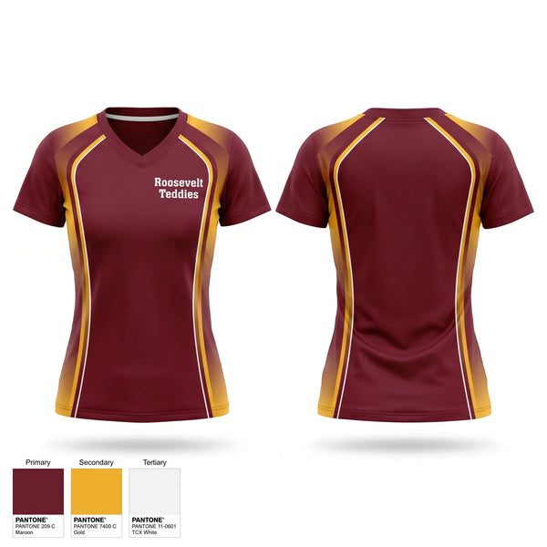 Womens Short Sleeve Vneck Shirt, Roosevelt Teddies, Women's Basketball, Teamtime, Team time, sublimation, custom sports apparel, team uniforms, spirit wear, spiritwear, sports uniforms, custom shirts, team store, custom team store, fundraiser sports, apparel fundraiser