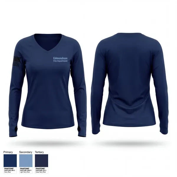 Womens Long Sleeve Vneck Shirt, Edmondson Fire Department, Fire Department, Teamtime, Team time, sublimation, custom sports apparel, team uniforms, spirit wear, spiritwear, sports uniforms, custom shirts, team store, custom team store, fundraiser sports, apparel fundraiser