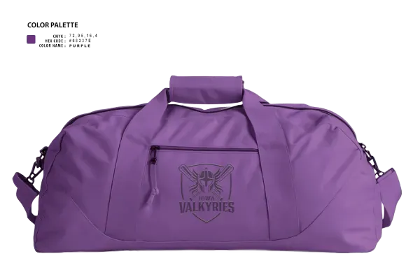 Duffle Bag, Eastern Iowa Valkyries, Softball, Teamtime, Team time, sublimation, custom sports apparel, team uniforms, spirit wear, spiritwear, sports uniforms, custom shirts, team store, custom team store, fundraiser sports, apparel fundraiser