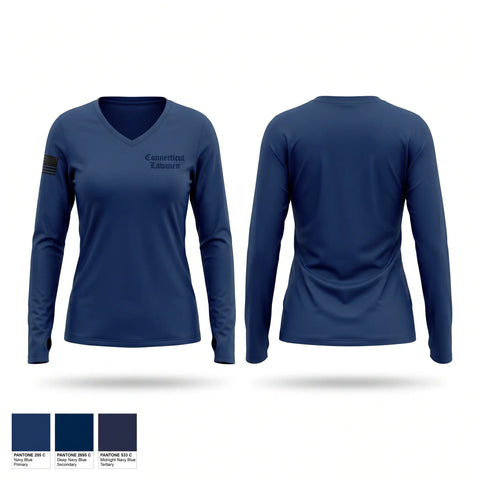 Womens Long Sleeve Vneck Shirt, Connecticut Lawmen, Police, Teamtime, Team time, sublimation, custom sports apparel, team uniforms, spirit wear, spiritwear, sports uniforms, custom shirts, team store, custom team store, fundraiser sports, apparel fundraiser