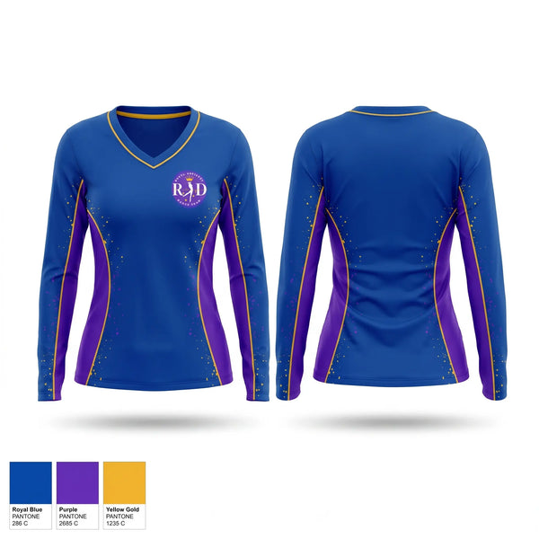 Womens Long Sleeve Vneck Shirt, Royal Artistry Dance Team, Cheer, Teamtime, Team time, sublimation, custom sports apparel, team uniforms, spirit wear, spiritwear, sports uniforms, custom shirts, team store, custom team store, fundraiser sports, apparel fundraiser