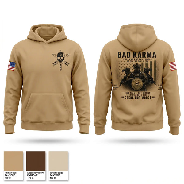 Hoodie, Bad Karma, Army, Teamtime, Team time, sublimation, custom sports apparel, team uniforms, spirit wear, spiritwear, sports uniforms, custom shirts, team store, custom team store, fundraiser sports, apparel fundraiser