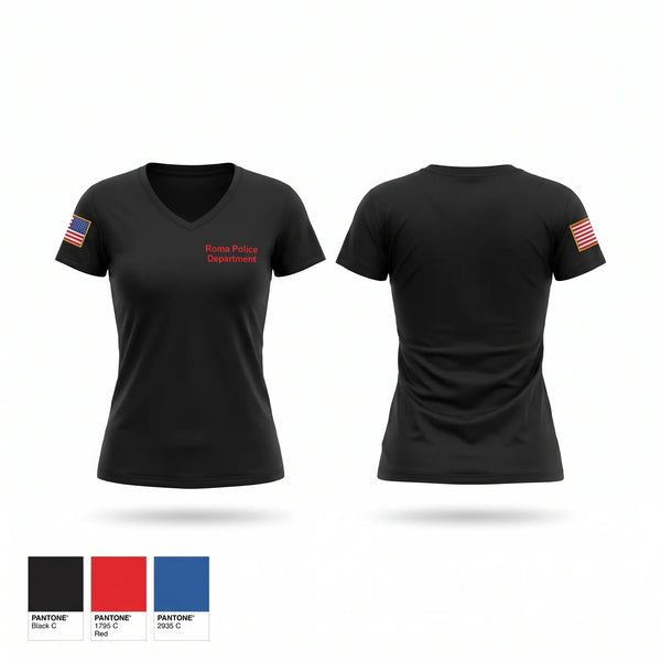 Womens Short Sleeve Vneck Shirt, Roma Police Department, Police, Teamtime, Team time, sublimation, custom sports apparel, team uniforms, spirit wear, spiritwear, sports uniforms, custom shirts, team store, custom team store, fundraiser sports, apparel fundraiser