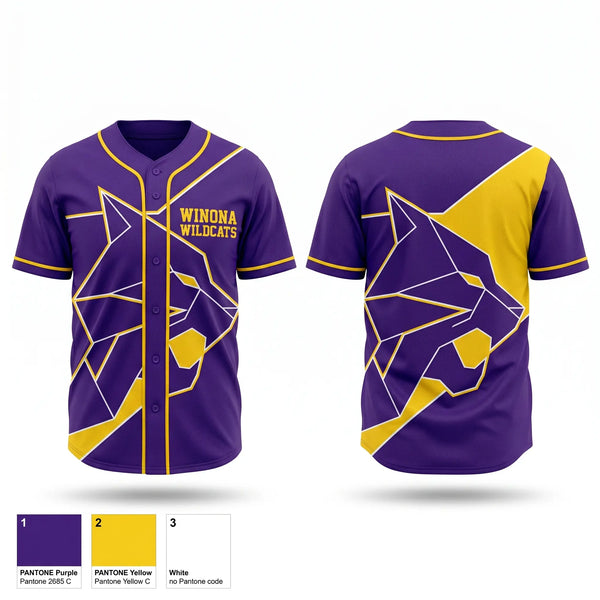 Full Button Baseball Jersey, Winona Wildcats, Baseball, Teamtime, Team time, sublimation, custom sports apparel, team uniforms, spirit wear, spiritwear, sports uniforms, custom shirts, team store, custom team store, fundraiser sports, apparel fundraiser