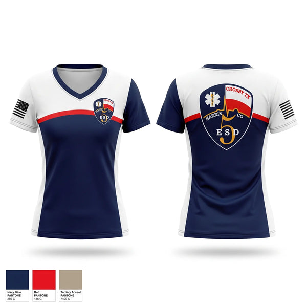 Womens Short Sleeve Vneck Shirt, Crosby EMS, EMS/EMT, Teamtime, Team time, sublimation, custom sports apparel, team uniforms, spirit wear, spiritwear, sports uniforms, custom shirts, team store, custom team store, fundraiser sports, apparel fundraiser