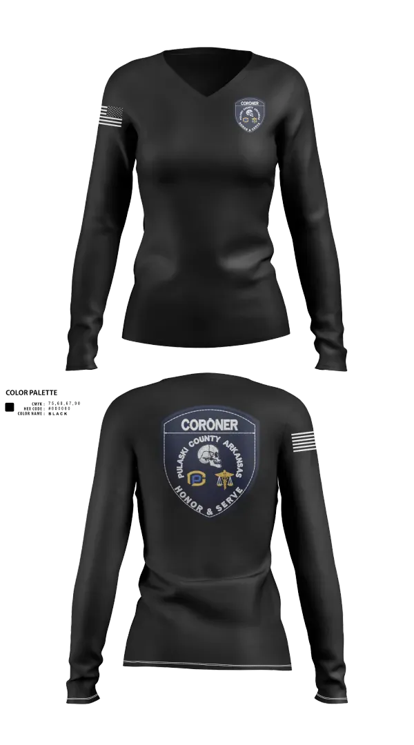 Womens Long Sleeve Vneck Shirt, Pulaski County Coroner’s Office, Police, Teamtime, Team time, sublimation, custom sports apparel, team uniforms, spirit wear, spiritwear, sports uniforms, custom shirts, team store, custom team store, fundraiser sports, apparel fundraiser