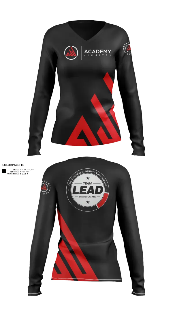Womens Long Sleeve Vneck Shirt, Academy Jiu Jitsu, , Teamtime, Team time, sublimation, custom sports apparel, team uniforms, spirit wear, spiritwear, sports uniforms, custom shirts, team store, custom team store, fundraiser sports, apparel fundraiser