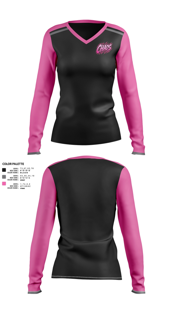 Womens Long Sleeve Vneck Shirt, Chaos, Softball, Teamtime, Team time, sublimation, custom sports apparel, team uniforms, spirit wear, spiritwear, sports uniforms, custom shirts, team store, custom team store, fundraiser sports, apparel fundraiser