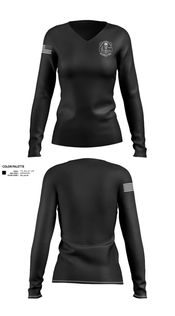 Womens Long Sleeve Vneck Shirt, Homicide Team 3, Police, Teamtime, Team time, sublimation, custom sports apparel, team uniforms, spirit wear, spiritwear, sports uniforms, custom shirts, team store, custom team store, fundraiser sports, apparel fundraiser