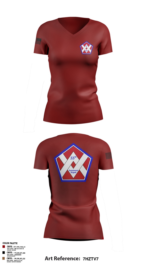 Womens Short Sleeve Vneck Shirt, 55th Sustainment Brigade, , Teamtime, Team time, sublimation, custom sports apparel, team uniforms, spirit wear, spiritwear, sports uniforms, custom shirts, team store, custom team store, fundraiser sports, apparel fundraiser