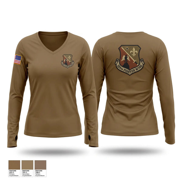 Womens Long Sleeve Vneck Shirt, 159 Fighter Wing Fuel Shop, National Guard, Teamtime, Team time, sublimation, custom sports apparel, team uniforms, spirit wear, spiritwear, sports uniforms, custom shirts, team store, custom team store, fundraiser sports, apparel fundraiser
