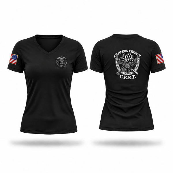 Womens Short Sleeve Vneck Shirt, Cameron County CERT, Police, Teamtime, Team time, sublimation, custom sports apparel, team uniforms, spirit wear, spiritwear, sports uniforms, custom shirts, team store, custom team store, fundraiser sports, apparel fundraiser