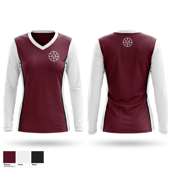 Womens Long Sleeve Vneck Shirt, Auburn Maroons, Men's Basketball, Teamtime, Team time, sublimation, custom sports apparel, team uniforms, spirit wear, spiritwear, sports uniforms, custom shirts, team store, custom team store, fundraiser sports, apparel fundraiser
