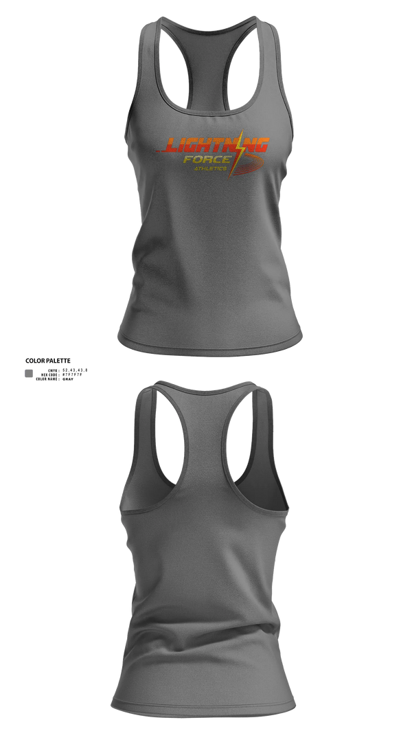Womens Track Singlet, Lightning Force Athletics, Track & Field, Teamtime, Team time, sublimation, custom sports apparel, team uniforms, spirit wear, spiritwear, sports uniforms, custom shirts, team store, custom team store, fundraiser sports, apparel fundraiser