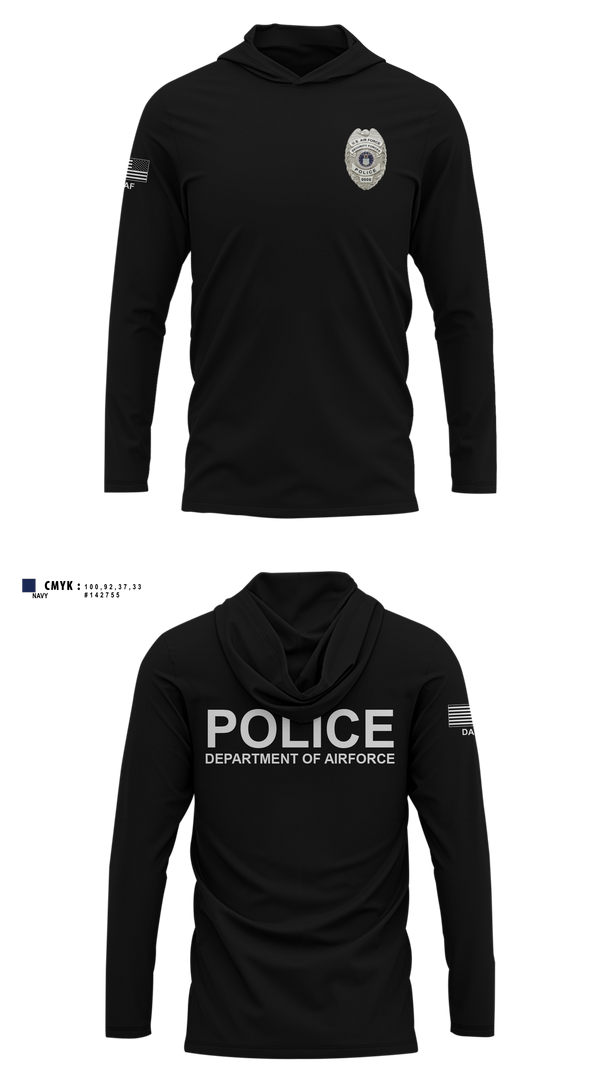 Long Sleeve Performance Shirt with hood, DEPARTMENT OF AIRFORCE, Police, Teamtime, Team time, sublimation, custom sports apparel, team uniforms, spirit wear, spiritwear, sports uniforms, custom shirts, team store, custom team store, fundraiser sports, apparel fundraiser