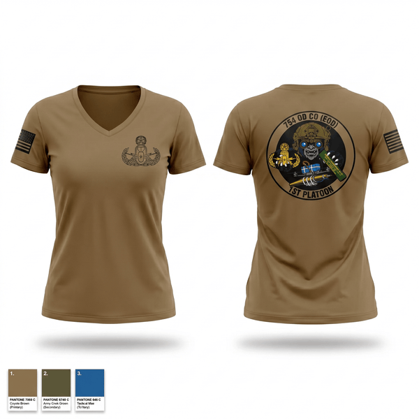 Womens Short Sleeve Vneck Shirt, 1PLT 754th OD CO (EOD), Army, Teamtime, Team time, sublimation, custom sports apparel, team uniforms, spirit wear, spiritwear, sports uniforms, custom shirts, team store, custom team store, fundraiser sports, apparel fundraiser