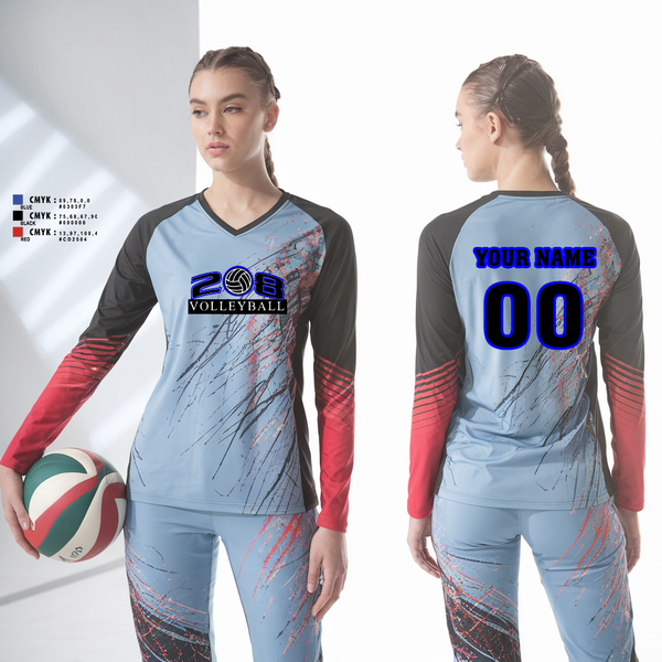 Womens Long Sleeve Vneck Shirt, 208 Volleyball Club, Women's Volleyball, Teamtime, Team time, sublimation, custom sports apparel, team uniforms, spirit wear, spiritwear, sports uniforms, custom shirts, team store, custom team store, fundraiser sports, apparel fundraiser