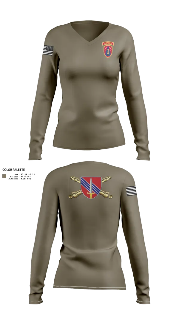 Womens Long Sleeve Vneck Shirt, HHB 4th BN, 3rd SFAB, , Teamtime, Team time, sublimation, custom sports apparel, team uniforms, spirit wear, spiritwear, sports uniforms, custom shirts, team store, custom team store, fundraiser sports, apparel fundraiser