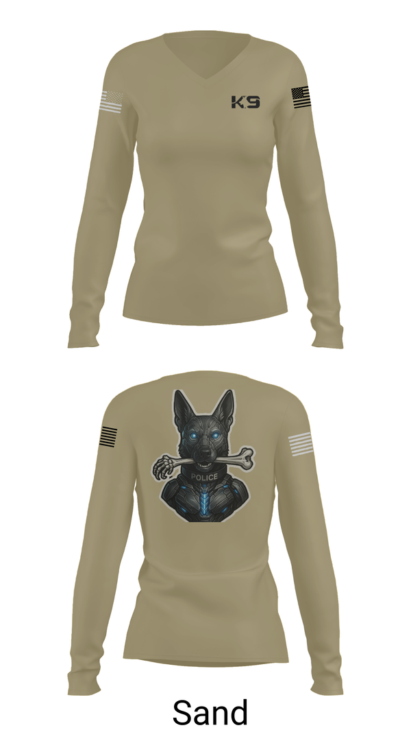 Womens Long Sleeve Vneck Shirt, Willoughby K9, Police, Teamtime, Team time, sublimation, custom sports apparel, team uniforms, spirit wear, spiritwear, sports uniforms, custom shirts, team store, custom team store, fundraiser sports, apparel fundraiser