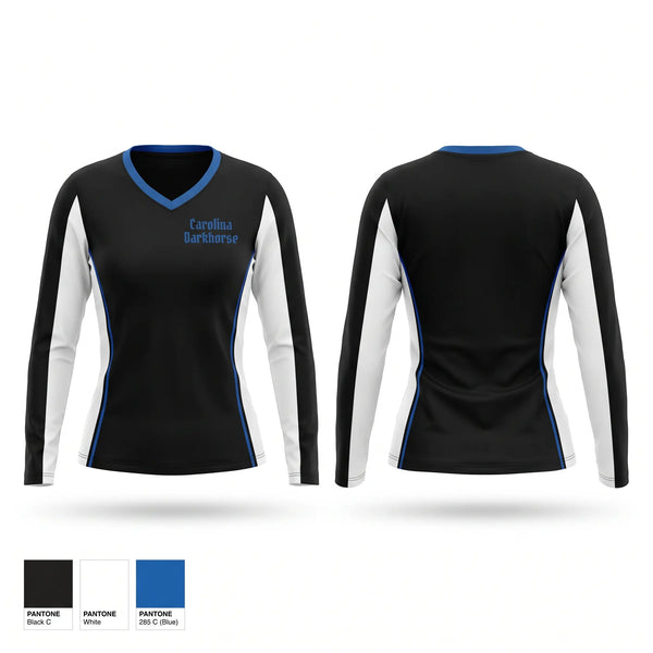 Womens Long Sleeve Vneck Shirt, Carolina Darkhorse, Baseball, Teamtime, Team time, sublimation, custom sports apparel, team uniforms, spirit wear, spiritwear, sports uniforms, custom shirts, team store, custom team store, fundraiser sports, apparel fundraiser