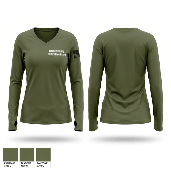Womens Long Sleeve Vneck Shirt, Whitley County Tactical Medicine, EMS/EMT, Teamtime, Team time, sublimation, custom sports apparel, team uniforms, spirit wear, spiritwear, sports uniforms, custom shirts, team store, custom team store, fundraiser sports, apparel fundraiser