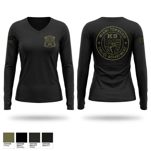 Womens Long Sleeve Vneck Shirt, Miami Township Police K9, Police, Teamtime, Team time, sublimation, custom sports apparel, team uniforms, spirit wear, spiritwear, sports uniforms, custom shirts, team store, custom team store, fundraiser sports, apparel fundraiser