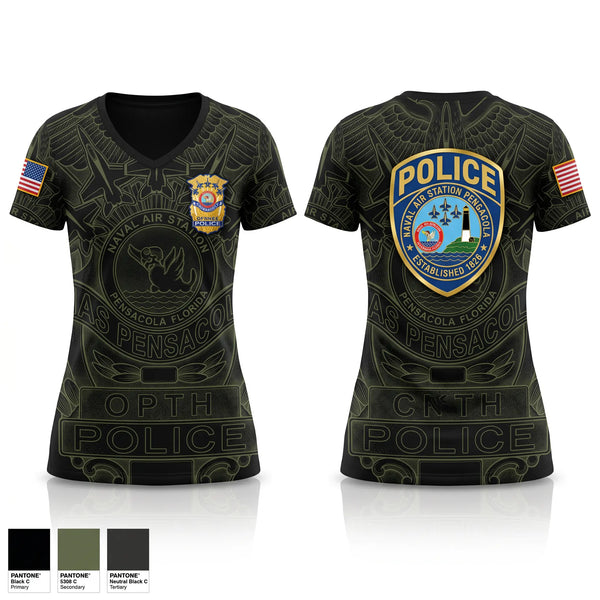 Womens Short Sleeve Vneck Shirt, NAS Pensacola Police / Security Forces, Navy, Teamtime, Team time, sublimation, custom sports apparel, team uniforms, spirit wear, spiritwear, sports uniforms, custom shirts, team store, custom team store, fundraiser sports, apparel fundraiser