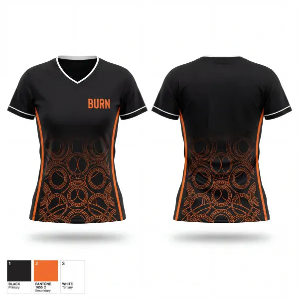 Womens Short Sleeve Vneck Shirt, BURN, Spirit Store, Teamtime, Team time, sublimation, custom sports apparel, team uniforms, spirit wear, spiritwear, sports uniforms, custom shirts, team store, custom team store, fundraiser sports, apparel fundraiser