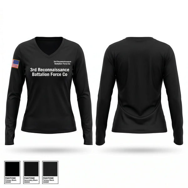 Womens Long Sleeve Vneck Shirt, 3rd Reconnaissance Battalion, Force Co, Marines, Teamtime, Team time, sublimation, custom sports apparel, team uniforms, spirit wear, spiritwear, sports uniforms, custom shirts, team store, custom team store, fundraiser sports, apparel fundraiser