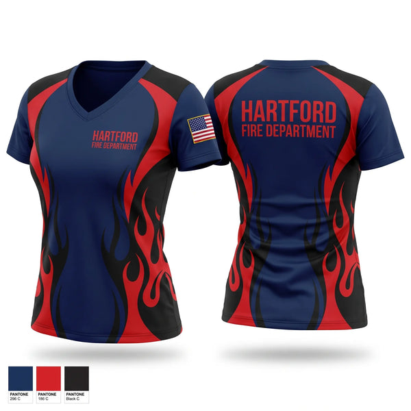 Womens Short Sleeve Vneck Shirt, Hartford Fire Department, Fire Department, Teamtime, Team time, sublimation, custom sports apparel, team uniforms, spirit wear, spiritwear, sports uniforms, custom shirts, team store, custom team store, fundraiser sports, apparel fundraiser