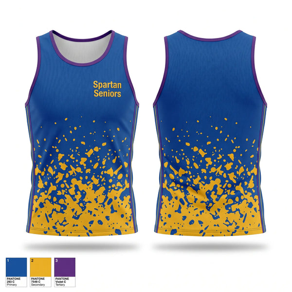 Mens Track Singlet, Spartan Seniors, Cross Country, Teamtime, Team time, sublimation, custom sports apparel, team uniforms, spirit wear, spiritwear, sports uniforms, custom shirts, team store, custom team store, fundraiser sports, apparel fundraiser