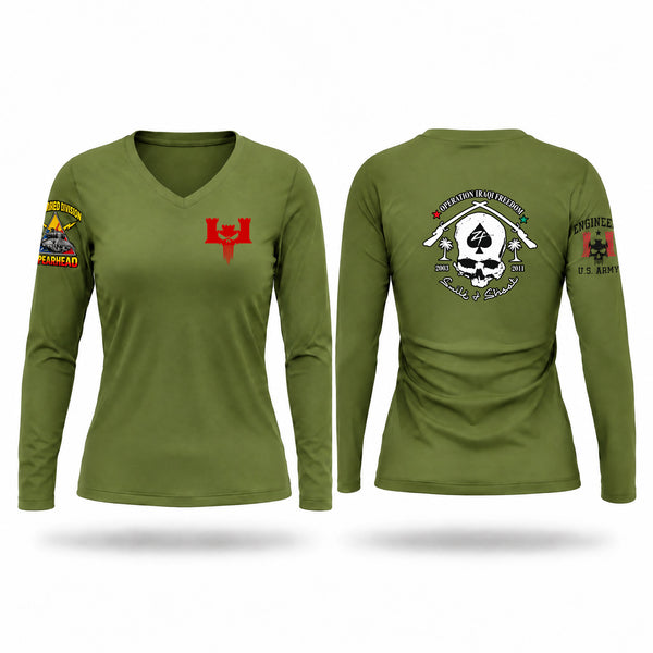 Womens Long Sleeve Vneck Shirt, C Co 10th Eng, Army, Teamtime, Team time, sublimation, custom sports apparel, team uniforms, spirit wear, spiritwear, sports uniforms, custom shirts, team store, custom team store, fundraiser sports, apparel fundraiser